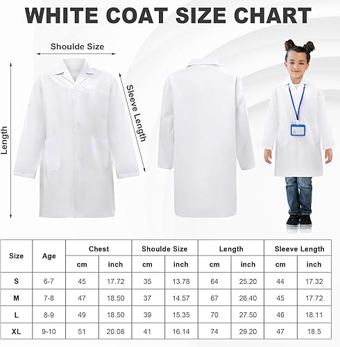 Miniatura 2 de Juego de 18 abrigos de laboratorio para niños, disfraz blanco de científicos con tarjeta de identificación para niños, juego de rol, carrera, día de