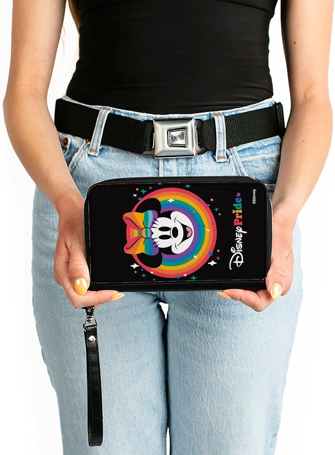 Buckle-Down Disney Wallet, Zip Around, Minnie Mouse Disney Pride Smiling Face Rainbow, Vegan Leather - Image 3