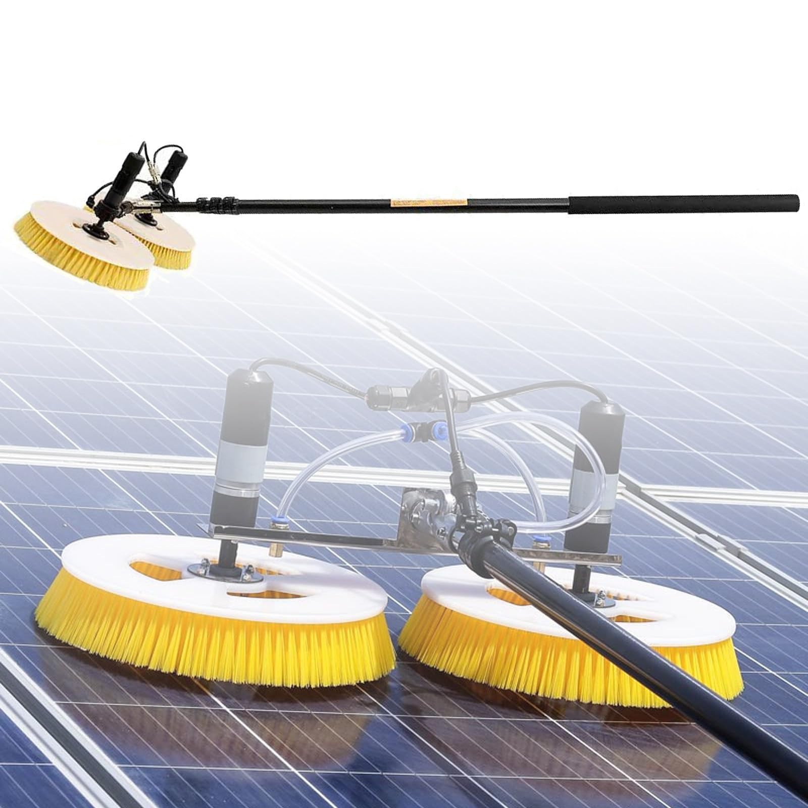 HADECOLL Telescopic Solar Panel Cleaning Wand, Double Head Pv Panel Wash Brush Tool For High Reach Window Cleaning,7.5M