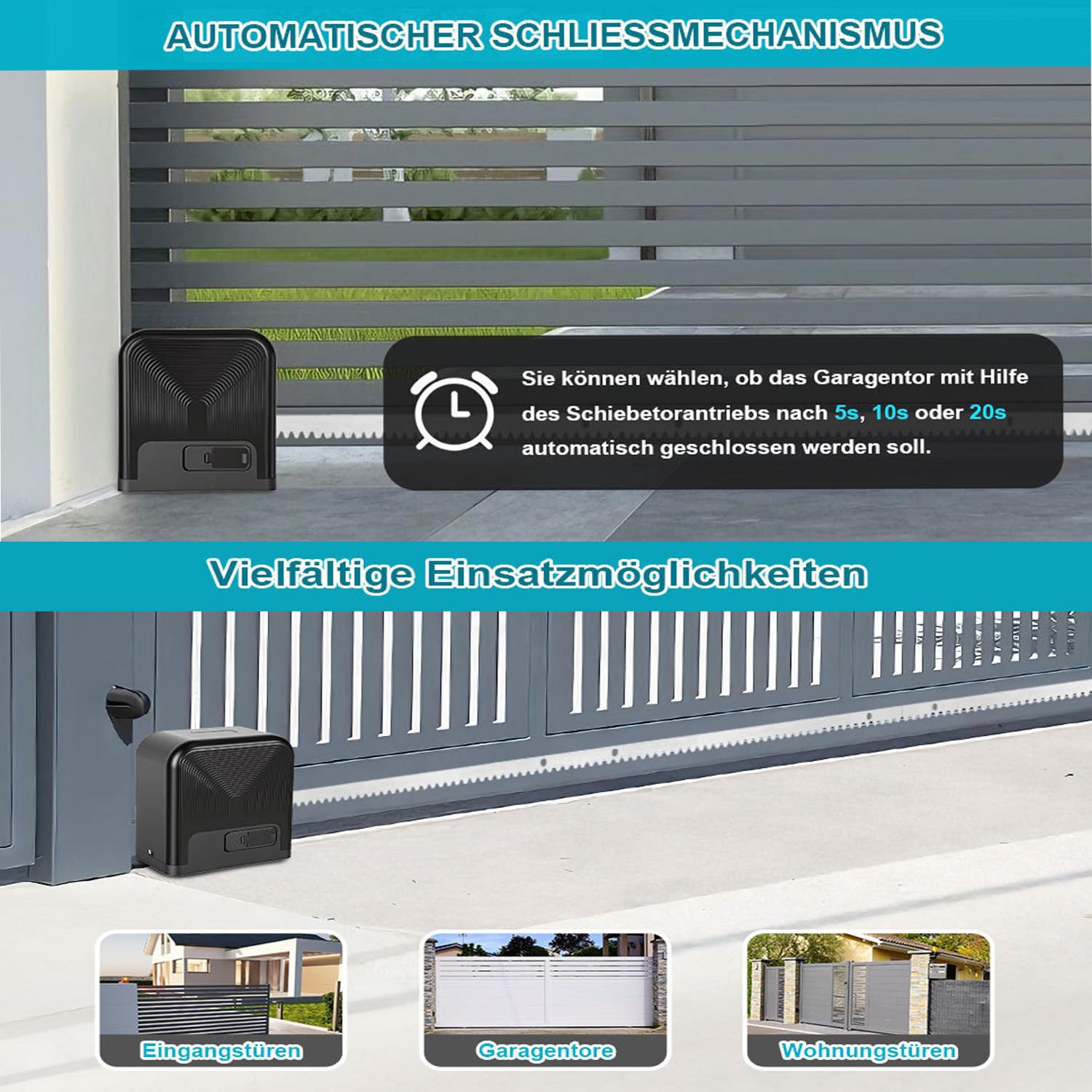 Attuatore scorrevole per cancello scorrevole 370 W 800 kg Smart WiFi azionamento automatico con 2 telecomandi, luce di avviso apriporta, funzione di chiusura automatica