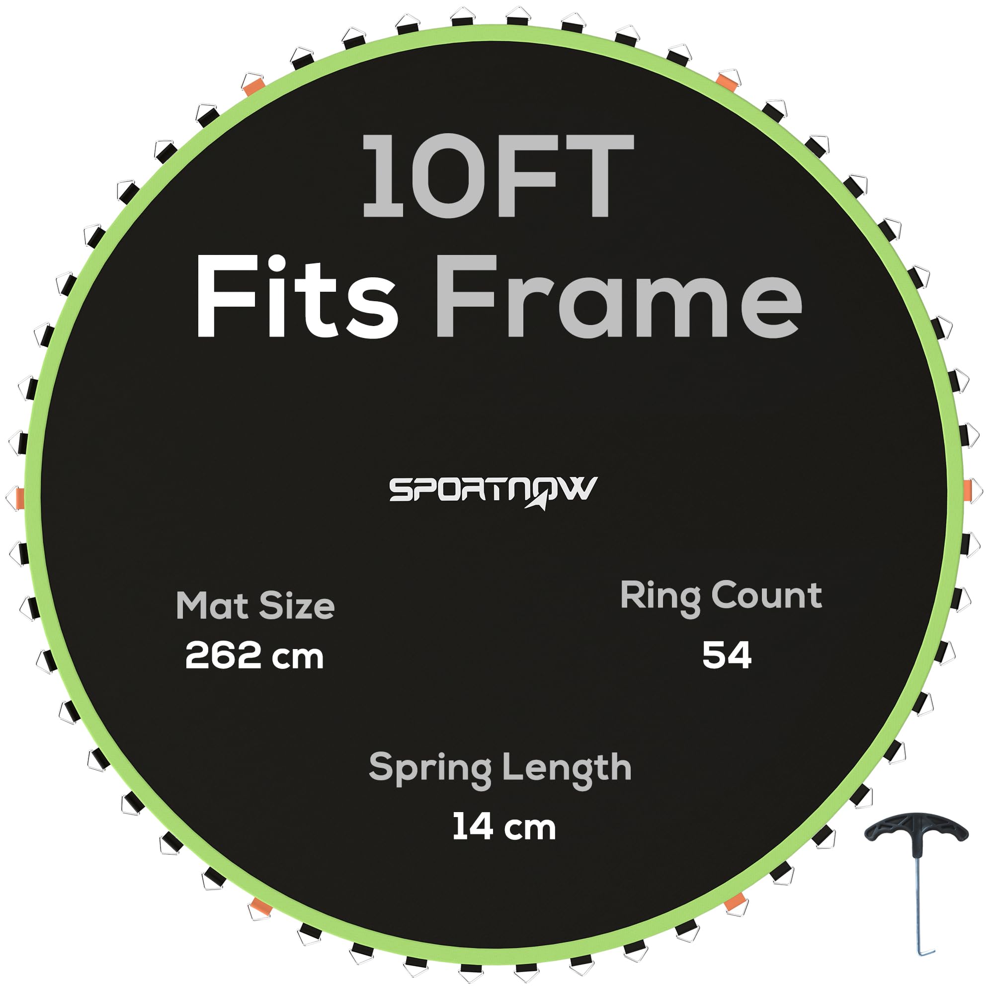 SPORTNOW Trampoline Replacement Mat with Eight Rows of Stitching, Spring Pull Tool, 54 V-Hooks, for 10ft Trampoline, Using 14cm Springs, Trampoline Jumping Mat, Green