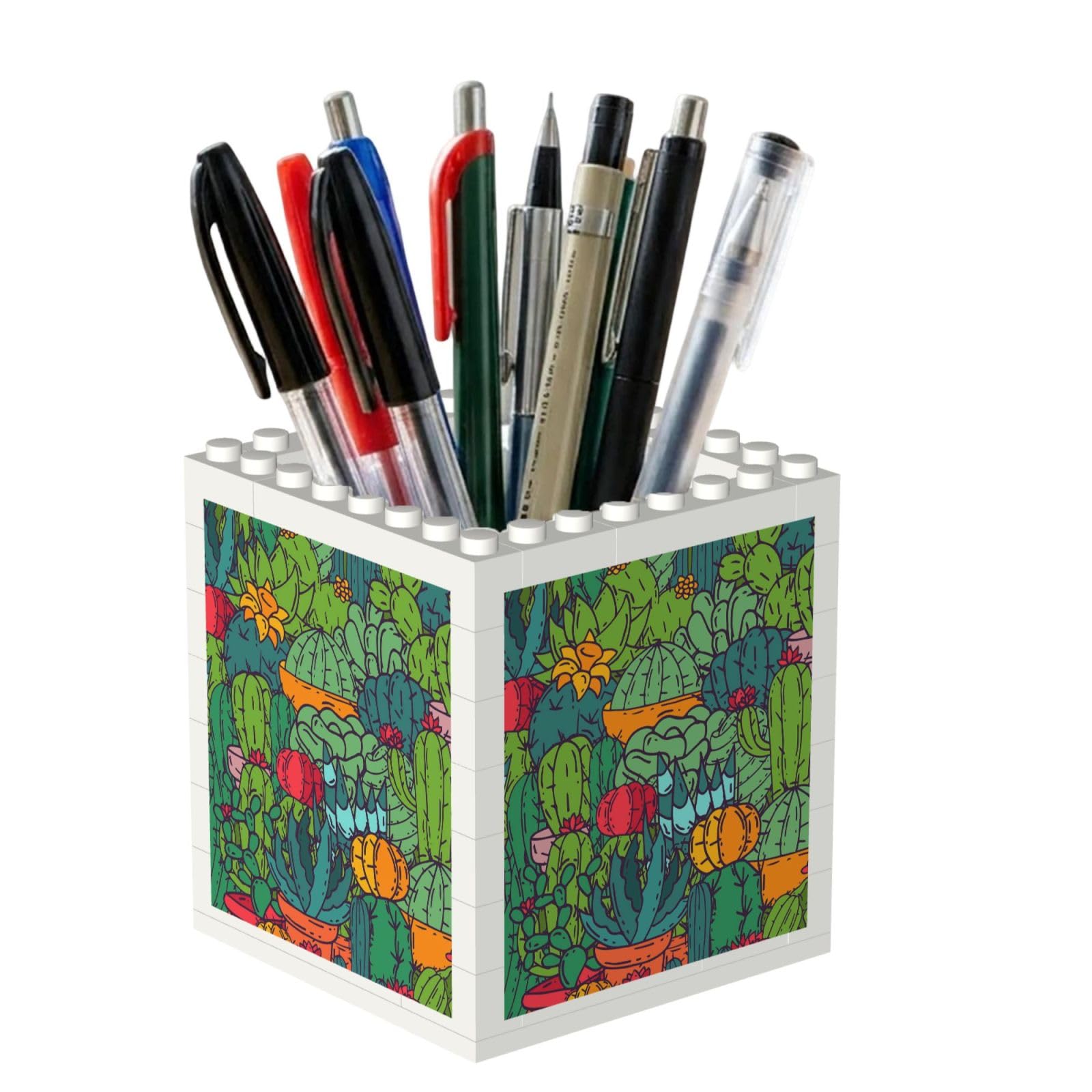 Poadnly Succulents Cacti Green Plants Cactus, Pen Pot Pencil Holder for Office Home School, Compact Desk Organiser for Office Stationery