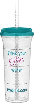 Drink Your Effin Water Pink & Teal hydr-8 32oz Time Mark Water Bottle