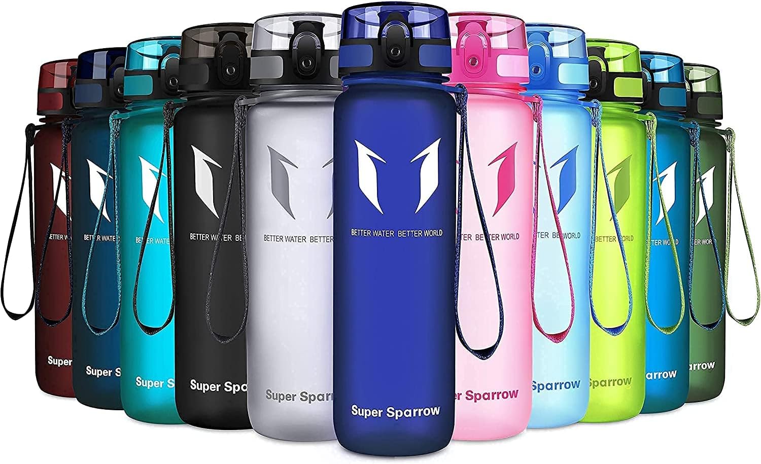 Super Sparrow Bouteille d'eau Sport Tritan sans BPA 350/500/750/1000ml – ouverture one-click, anti-fuite, gourde légère pour sport, bureau, école, plein air