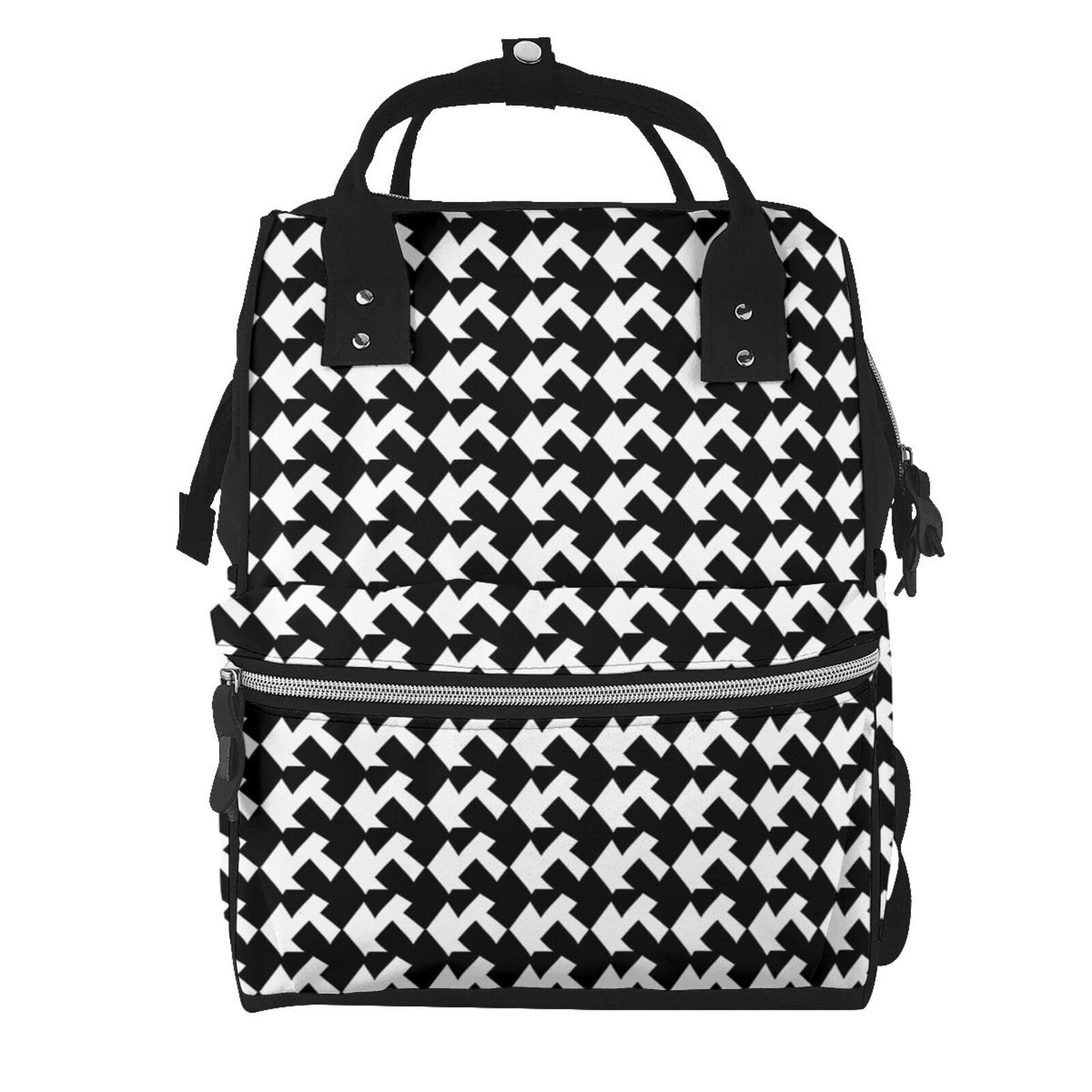 Sac à dos à langer pied-de-poule multifonction grand format noir