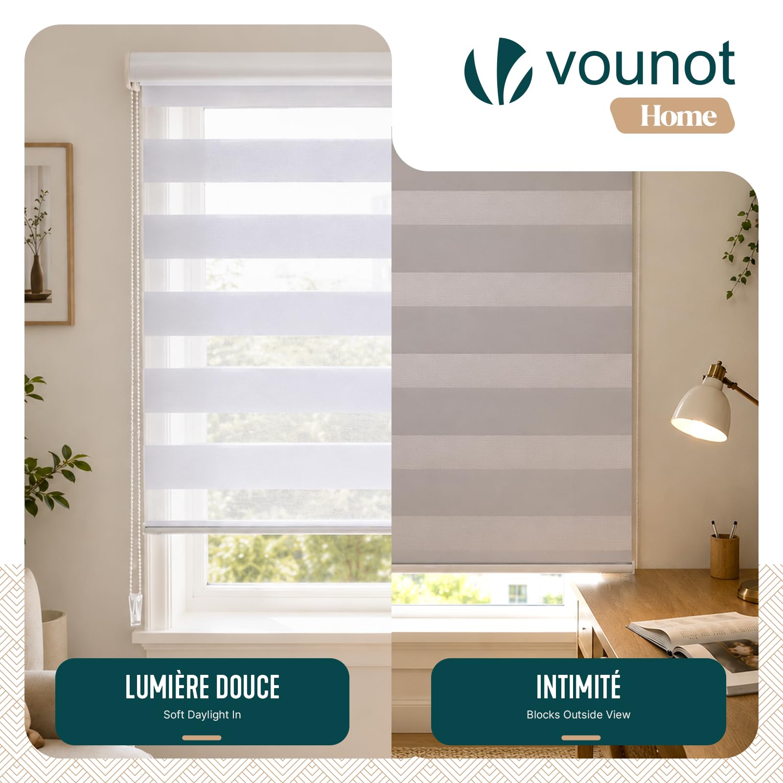 VOUNOT 2er Set Doppelrollo klemmfix ohne Bohren, Duo Rollo Klemmrollo für Fenster und Tür, lichtdurchlässig & verdunkelnd Fensterrollo, 90x150cm, Weiß