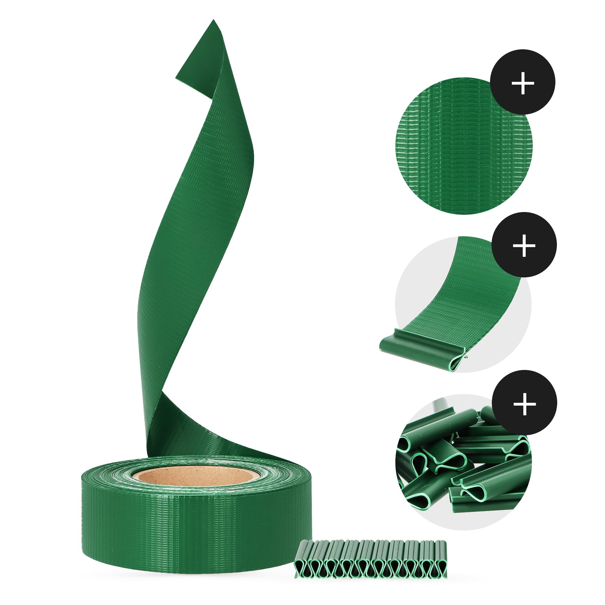 Brise-Vue Occultant 4,75 cm x 140 m Bande Film Clôture Jardin Balcon Double Fil Barreaux 80 Clips Fixation Protection Solaire Contre Vent Intempéries Rouleau