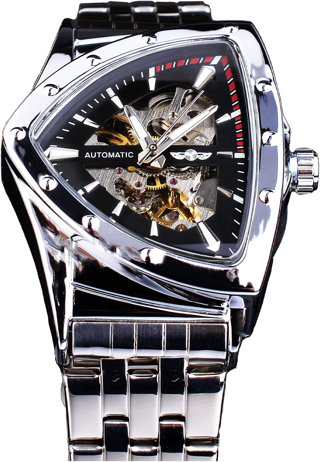 Triangle Skeleton Men's Automatic Mechanical Watch Luxury Gold Black Stainless Steel Watches Waterproof Luminous Sports Wristwatch