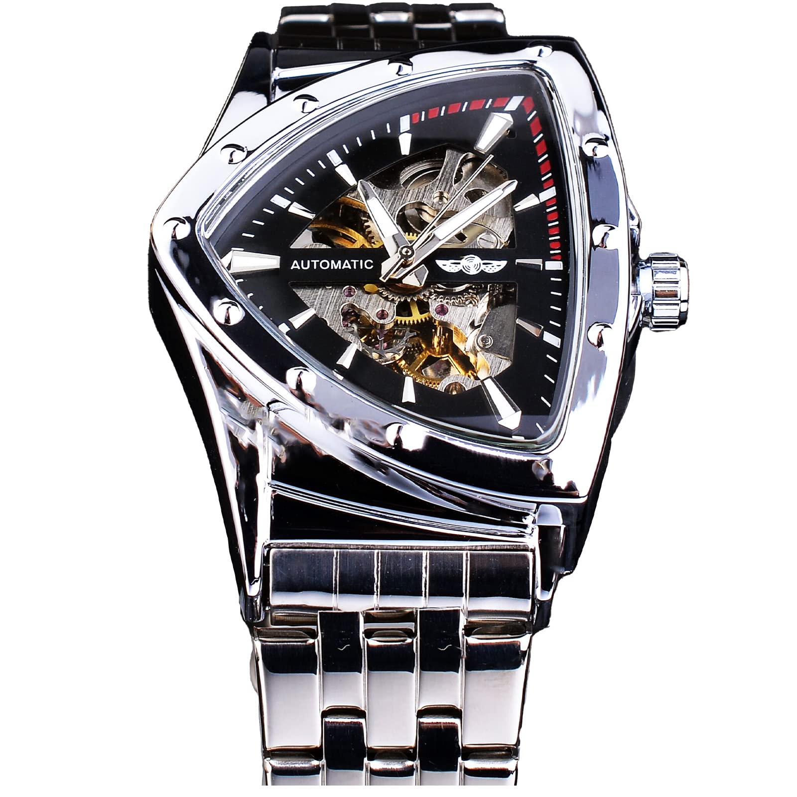 Triangle Skeleton Men's Automatic Mechanical Watch Luxury Gold Black Stainless Steel Watches Waterproof Luminous Sports Wristwatch