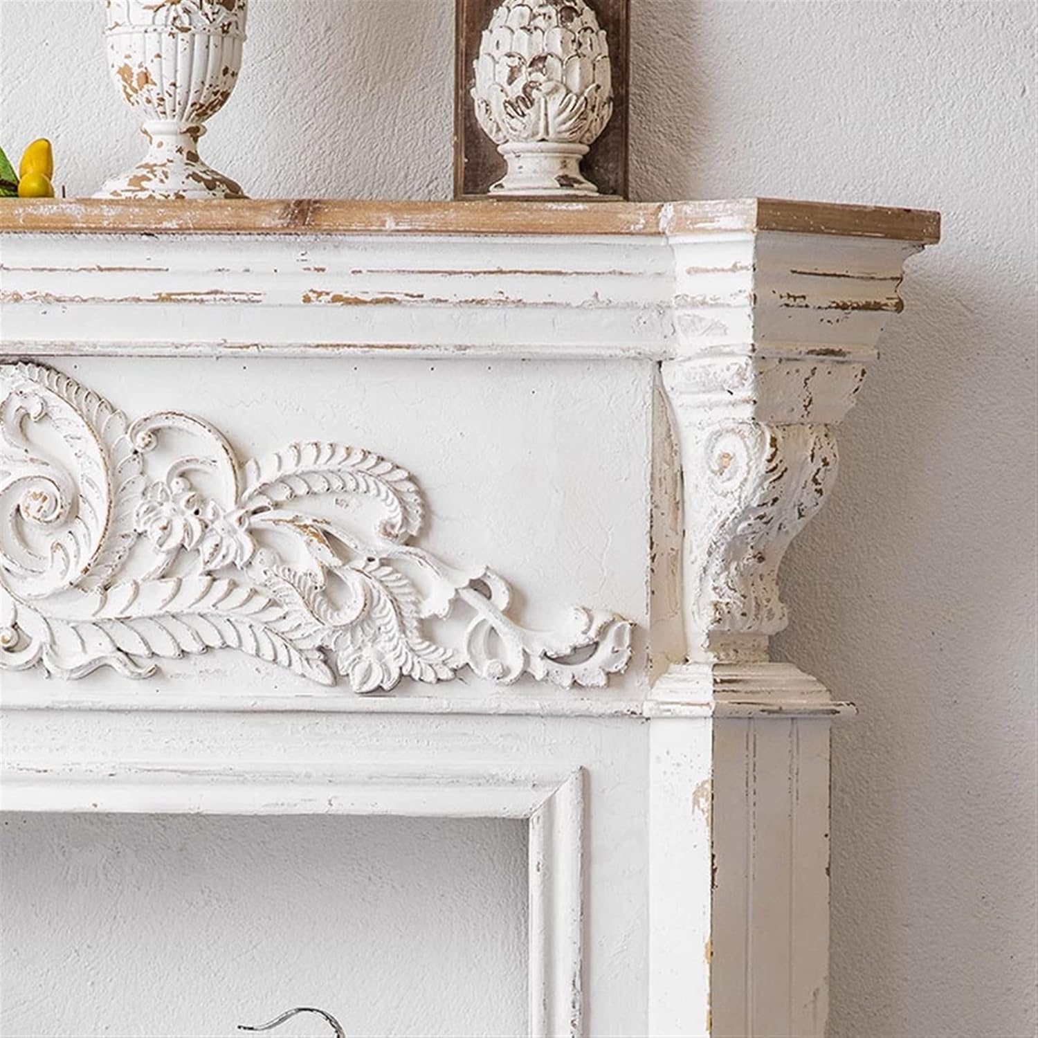 GRFIT Fireplace Mantel Surround Vintage Fireplace Mantel Villa Fireplace Stove Mantel Trim Surround Solid Wood Decorative Cabinet Living Room Entrance Relief Mantelpiece Decoration Around Fireplace