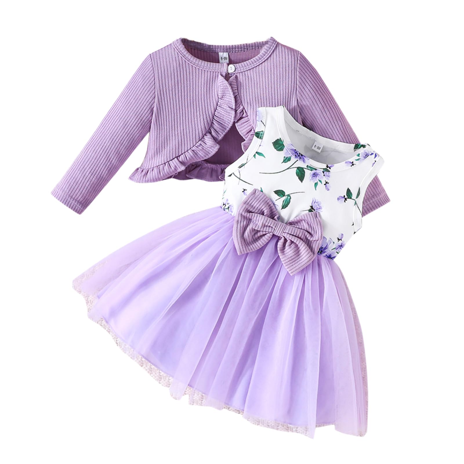 Set Vestito E Cardigan Bambina JiAmy - Abito Floreale Con Fiocco Per 12 Mesi-7 Anni - Foto 12