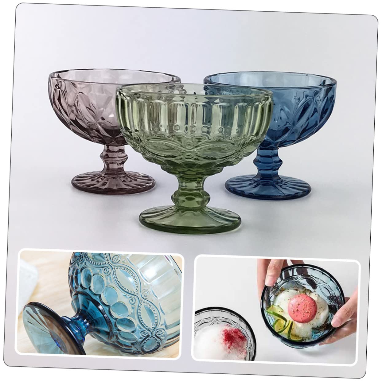DECHOUS Transparente Eisbecher und Sicher aus Glas 3 Stück Hitzebeständig mit Elegantem Blumenmuster für Festliche Anlässe und Restaurants