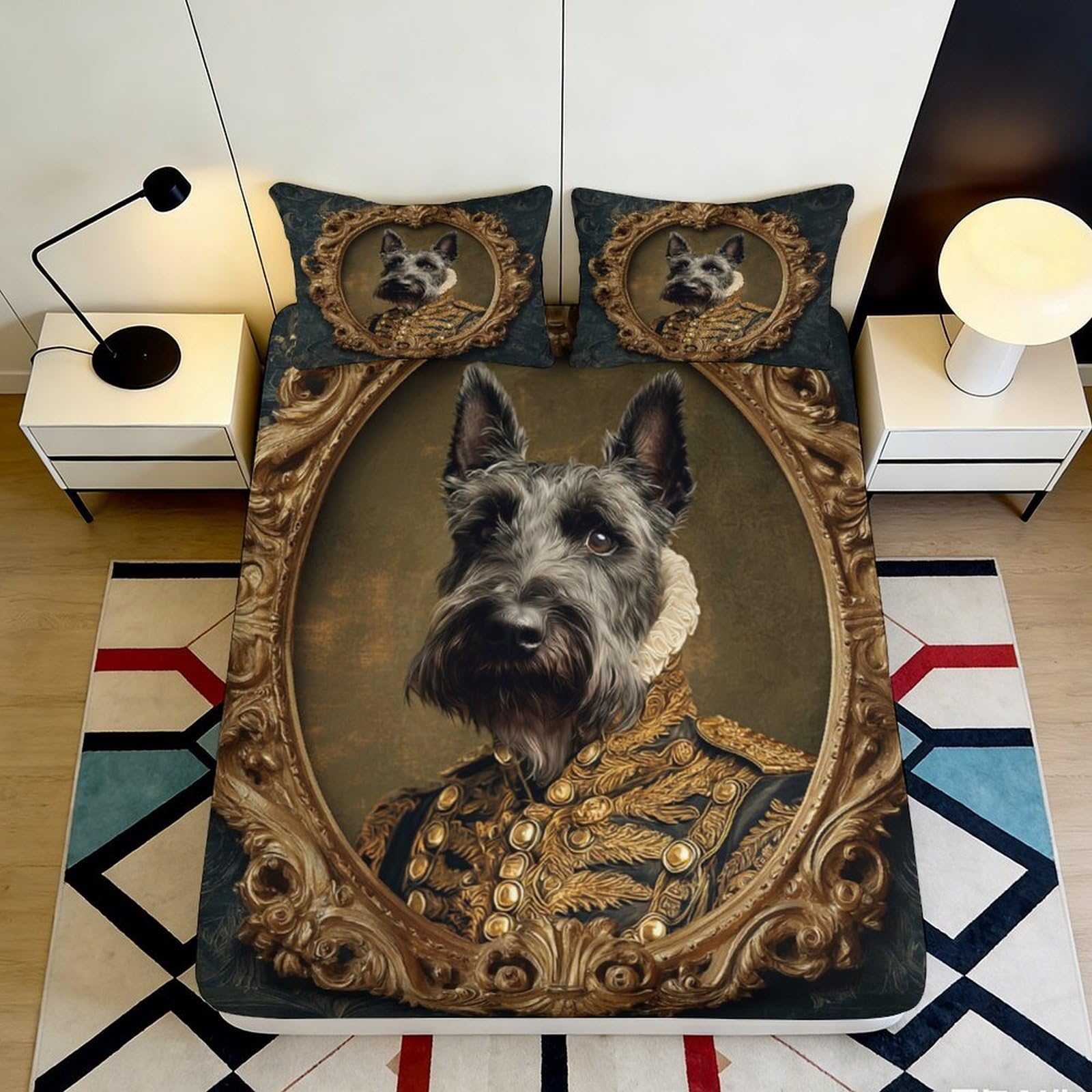 Jqzkxnhpbr Style-9 3D Printed Vintage Dog Portrait Fitted Sheet Microfiber Soft Decorative Animal Bed Cover For Bedroom Dorm 90X200x25cm
