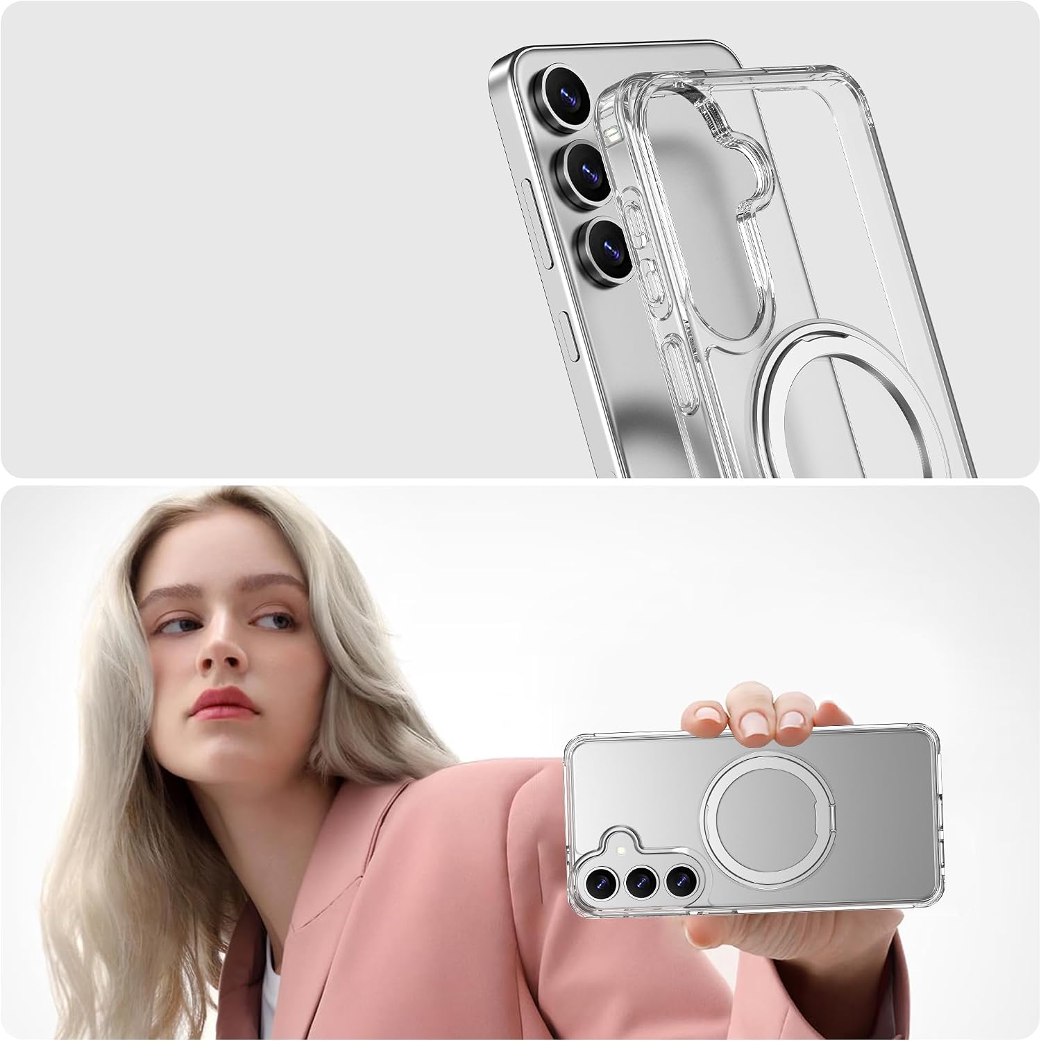 360°Spin Magnetic Stand for Samsung Galaxy S26+ Plus 6.7 inch Case, Fit for Magsafe, Slim S26 Plus Phone Protection Cover with Kickstand & Ring Holder(Transparent) image 4