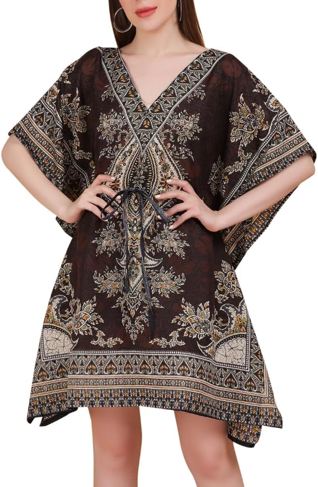Short Kaftan Beach Cover ups Dresses for Women Ladies Dashiki African Caftan Loungewear Free Size