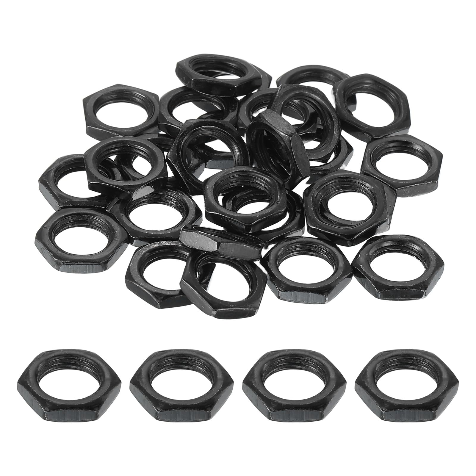 PATIKIL M10x1x3mm Steel Hex Nuts, 30Pcs Metric Fine Thread Carbon Steel Finished Hardware Screw Nuts Fasteners for Machinery Manufacturing Industrial Use, 14mm Width Black Zinc