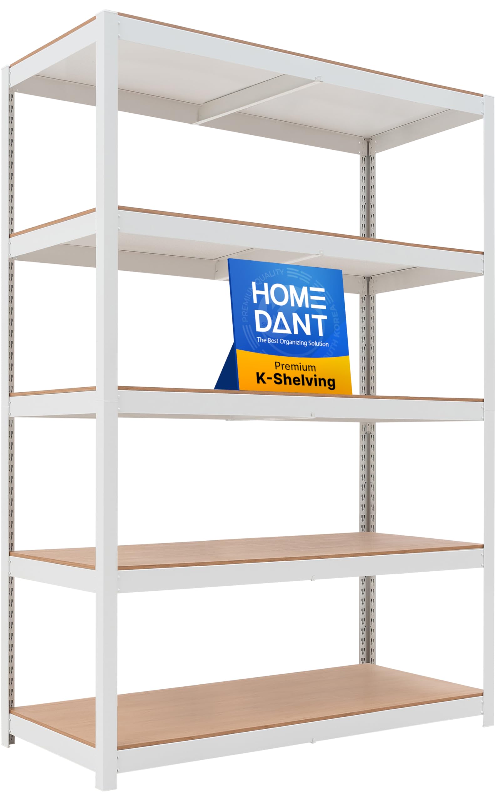 HOMEDANT House Lift-Beam White Boltless Heavy Duty Garage Storage Shelving Adjustable 5-Tier Metal Shelves Laminated Shelf Industrial Utility Rack Pantry 48.1" W x 24.4" D x 71.3" H 1Pack