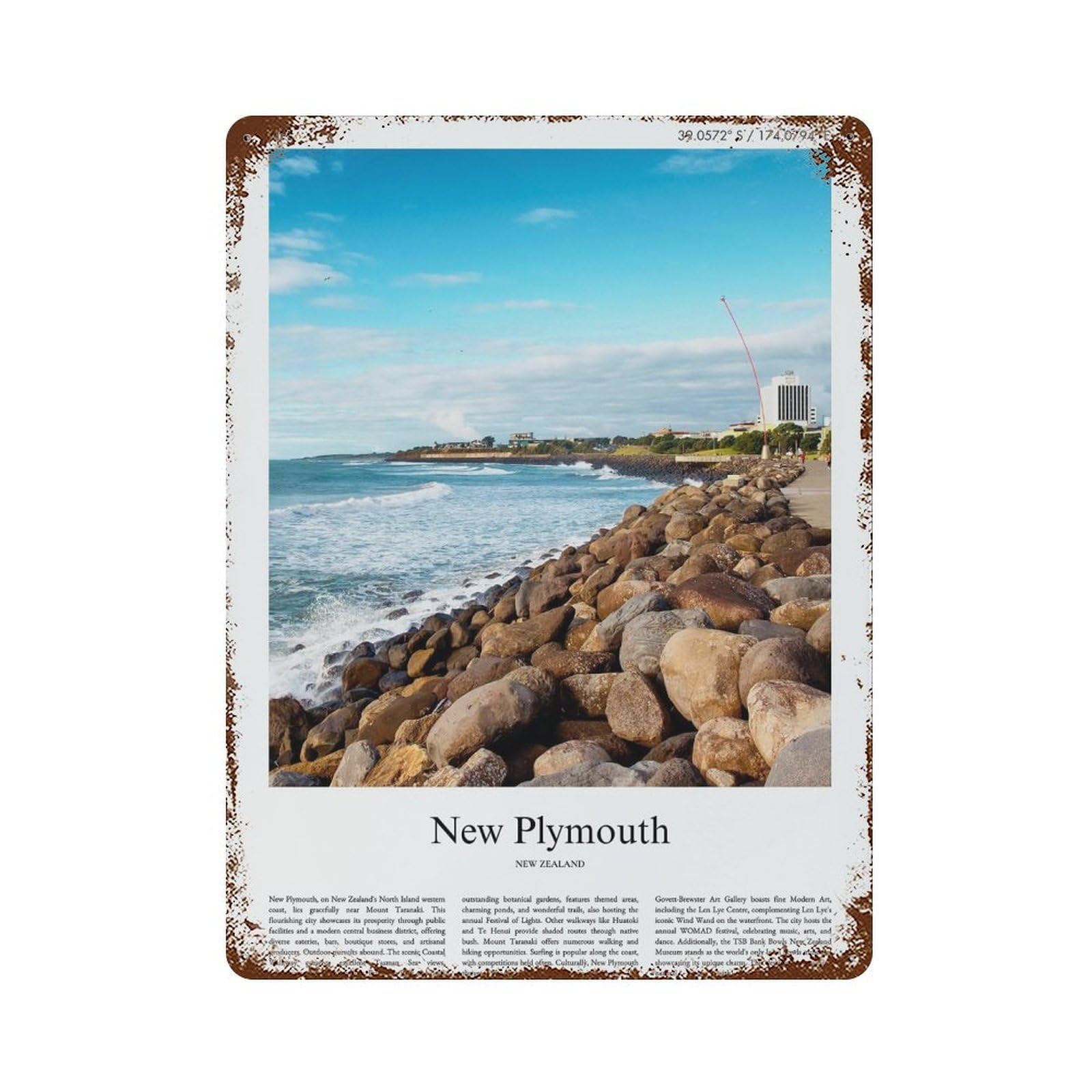 xiaoxiaoshen New Plymouth New Zealand City Scenery Wall Decor Art Metal Tin Poster Modern Home Decor Art Home Bar Shop Decorations Vintage Sign 40x30cm