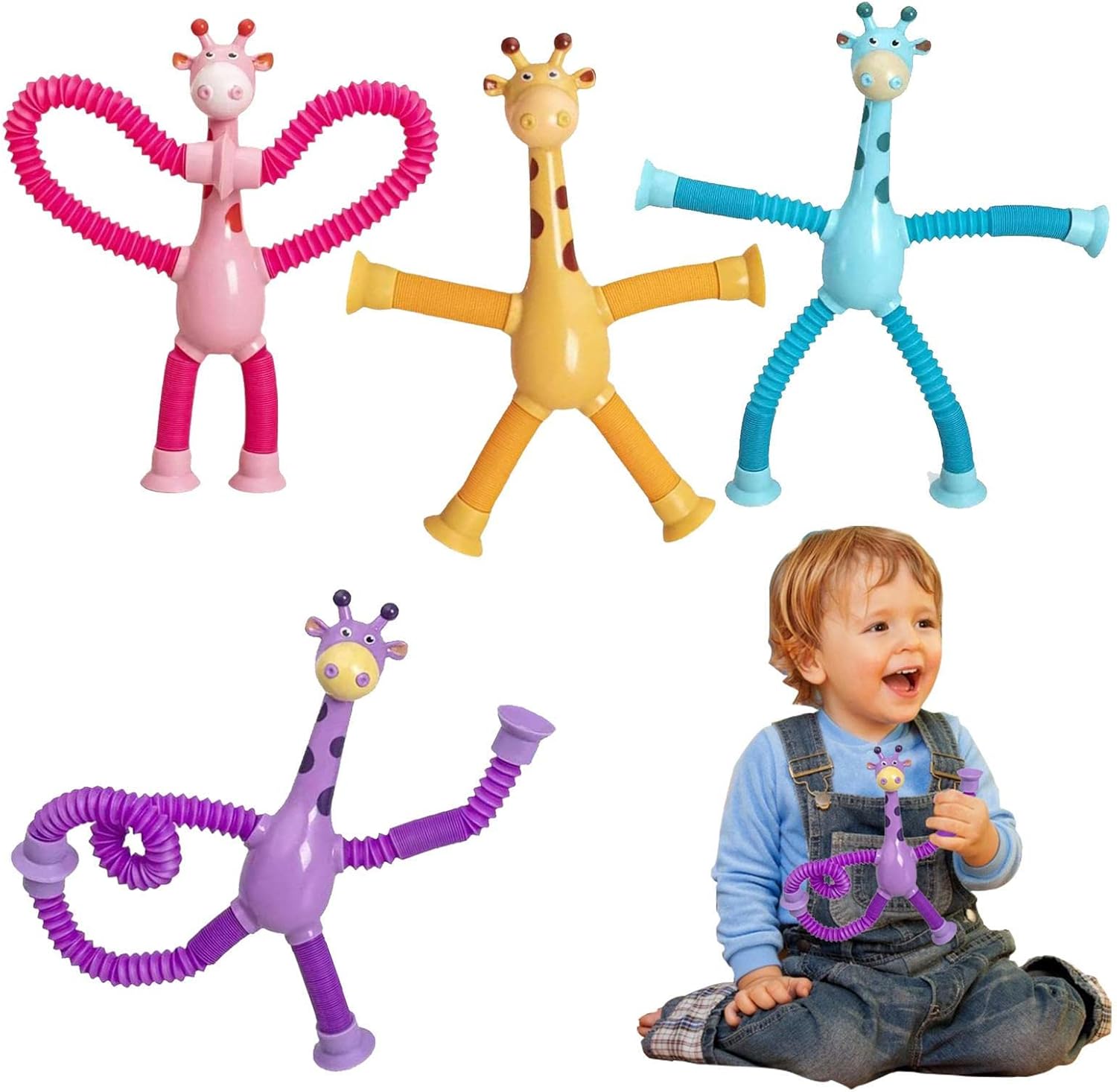 4pcs Pop Tubes Fidget Toys, Giraffe Pop Tubes Sensory Toy, Telescopic