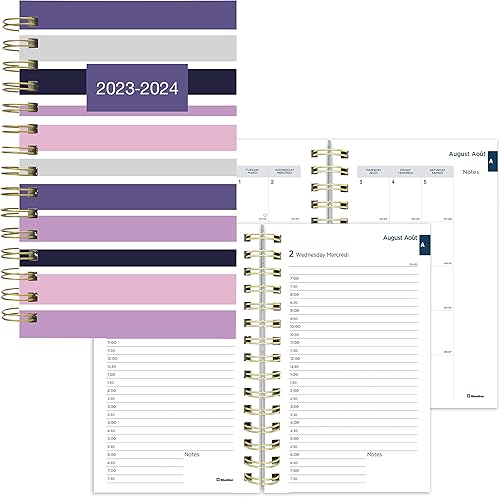 Blueline Planificador académico diariomensual, agosto de 2023 a julio de 2024, encuadernación dorada de doble alambre, cubierta de polietileno, 8 x