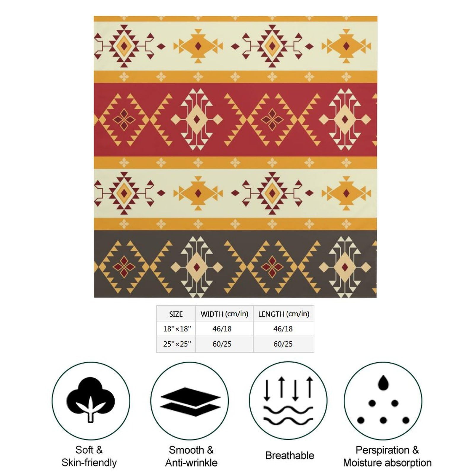 Csemeie Native American Pattern Bandana Hair Scarf Headband Adjustable Neckerchief for Men Women Decor