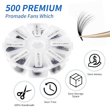 Premade Fans Short Stem 500 PCS 20D Eyelash Extensions 0.07mm C/D Curl WENDY LASHES Russian Volume Pre-Made Lash Extension (500PCS-20D-0.07-D, 13-20mm Mixed)