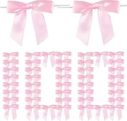 100 peças de laços torcidos de fita de cetim, laço decorativo torcido, com laços torcidos para artesanato, sacos de presente, lembrancinhas de festa, decorações de casamento (rosa)