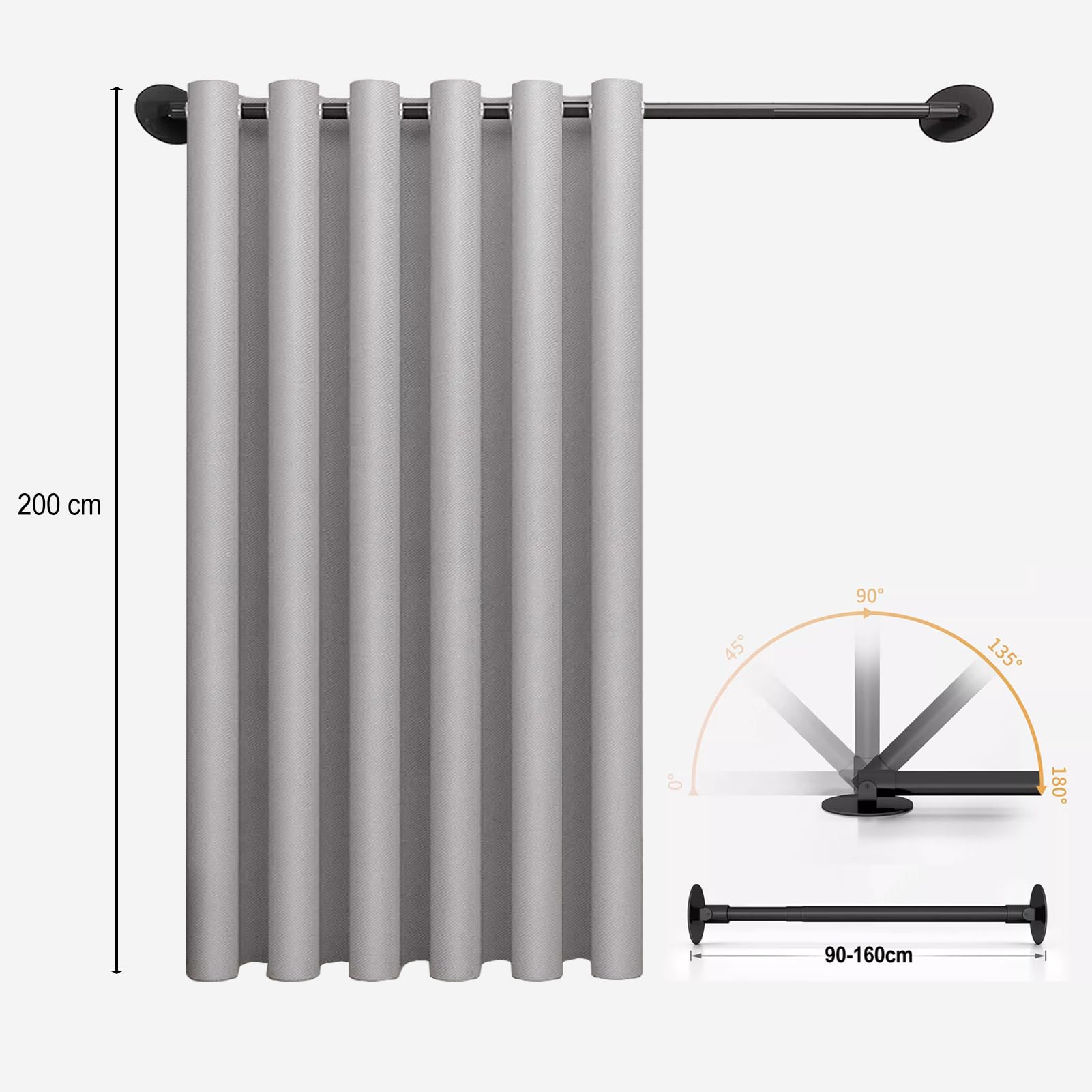 Umkleidekabine Wandmontage, EckUmkleidekabine, Umkleideraum Sichtschutz Vorhänge mit Teleskopstange 90-160cm, Türvorhang Umkleide Für Bekleidungsgeschäft Partition Für Ecken und Türöffnungen, Grau