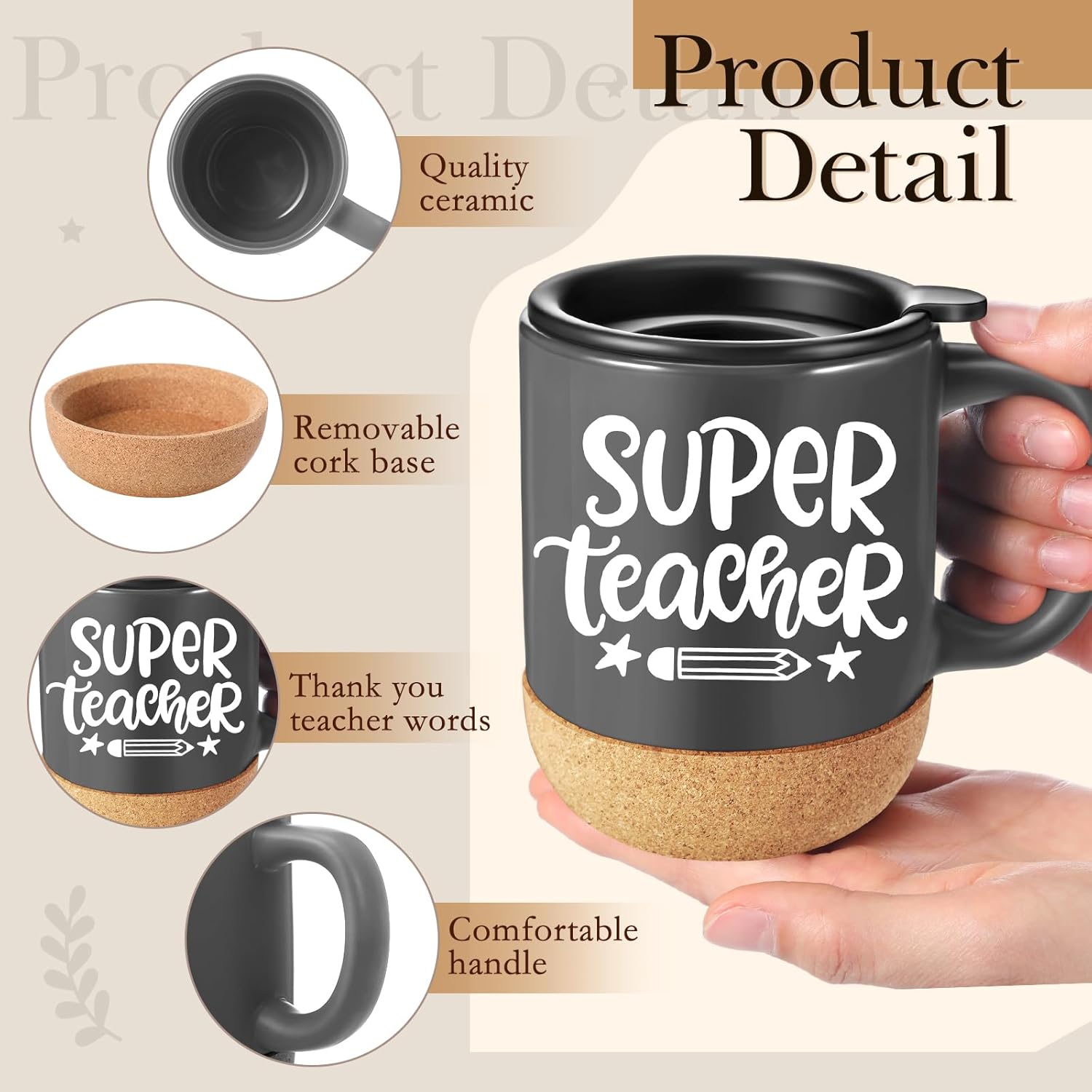 Didaey 10 Pcs Teacher Appreciation Gifts Teacher Mugs Bulk 12 oz Ceramic Coffee Cups with Lid and Cork Base End of the Year Teachers Gifts Thank You Mugs for Women Men(Art Style,Multi-color)