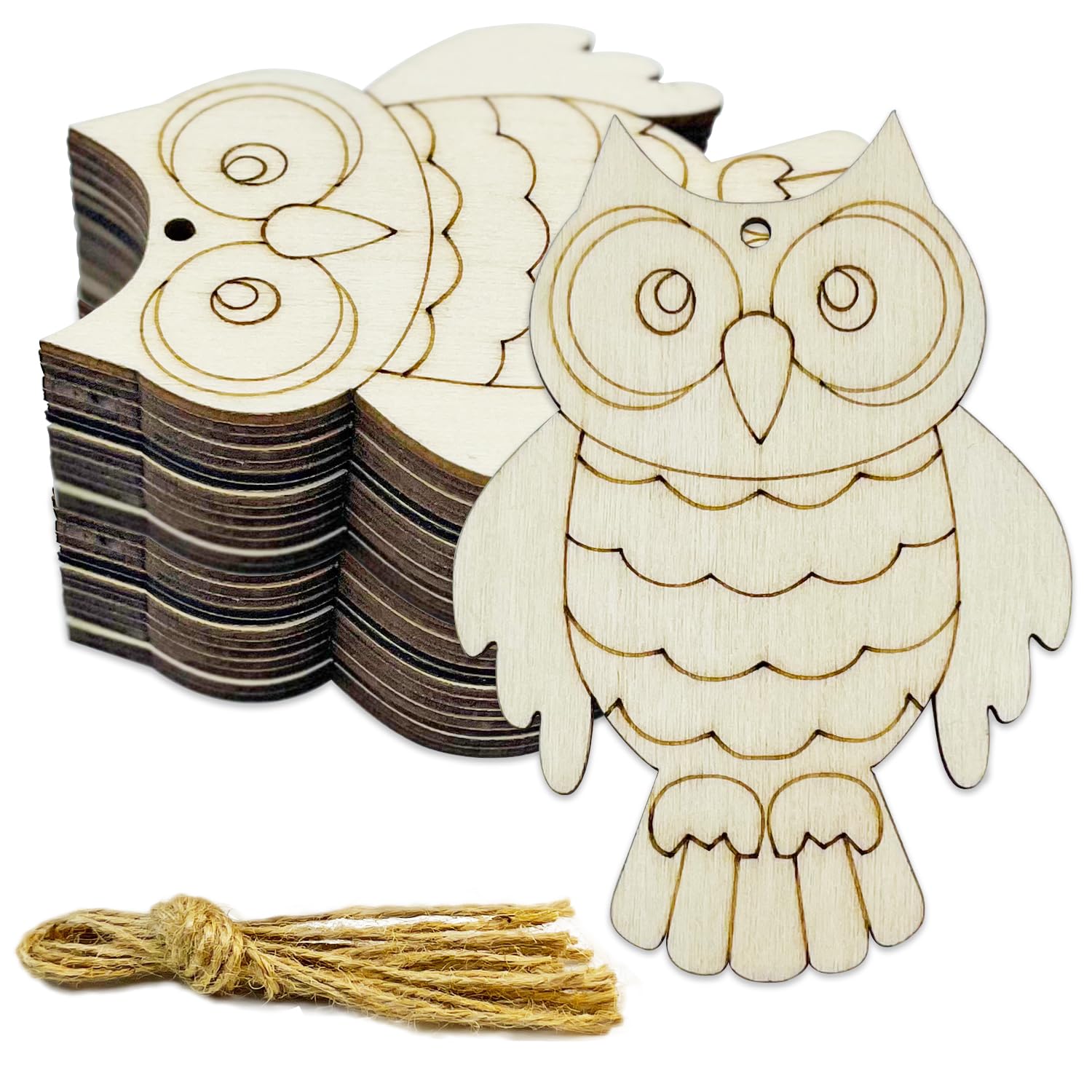 30pcs 4" Unfinished Wooden Owl Shaped Ornaments - DIY Crafts Cutouts