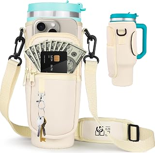 Water Bottle Carrier Bag with Phone Pocket for Stanley 40 oz Tumbler with Handle, Neoprene Stanley Cup Holder with Strap Adjustable Well Made and Perfectly Fitting Stanley Cup Accessories