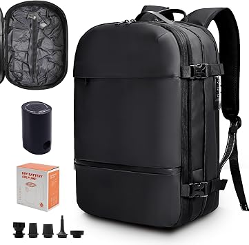 KINGSLONG Vacuum Backpack Travel Vacuum Seal Compression Travel 60L Expandable Vacpack with Pump Ideal for Traveling Business Laptop Portable Electric Air Pump Included