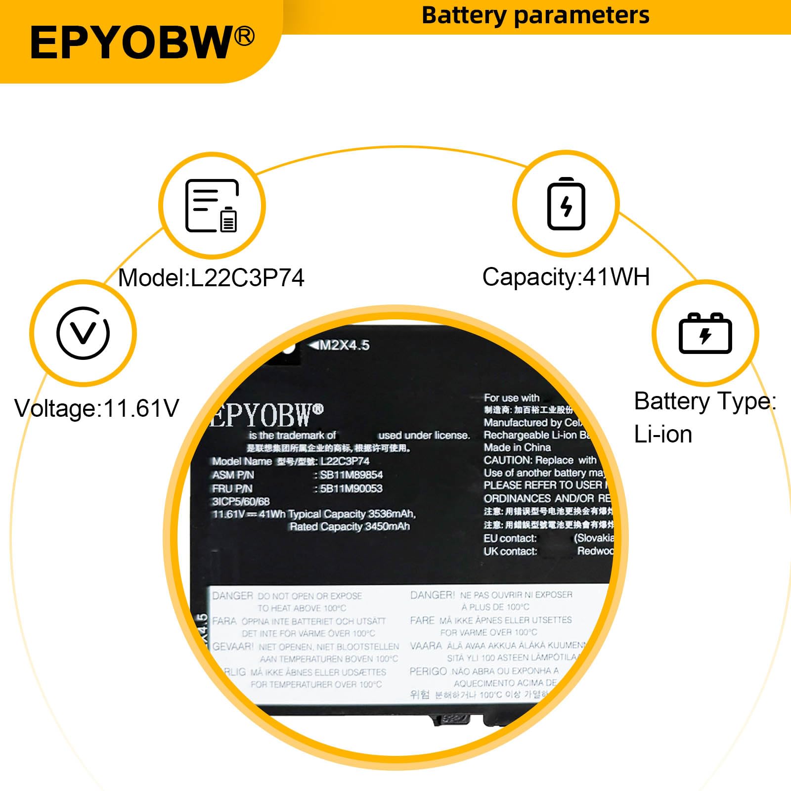 Amazon.com: EPYOBW L22C3P74 Laptop Battery 41Wh L22D3P76 L22M3P76