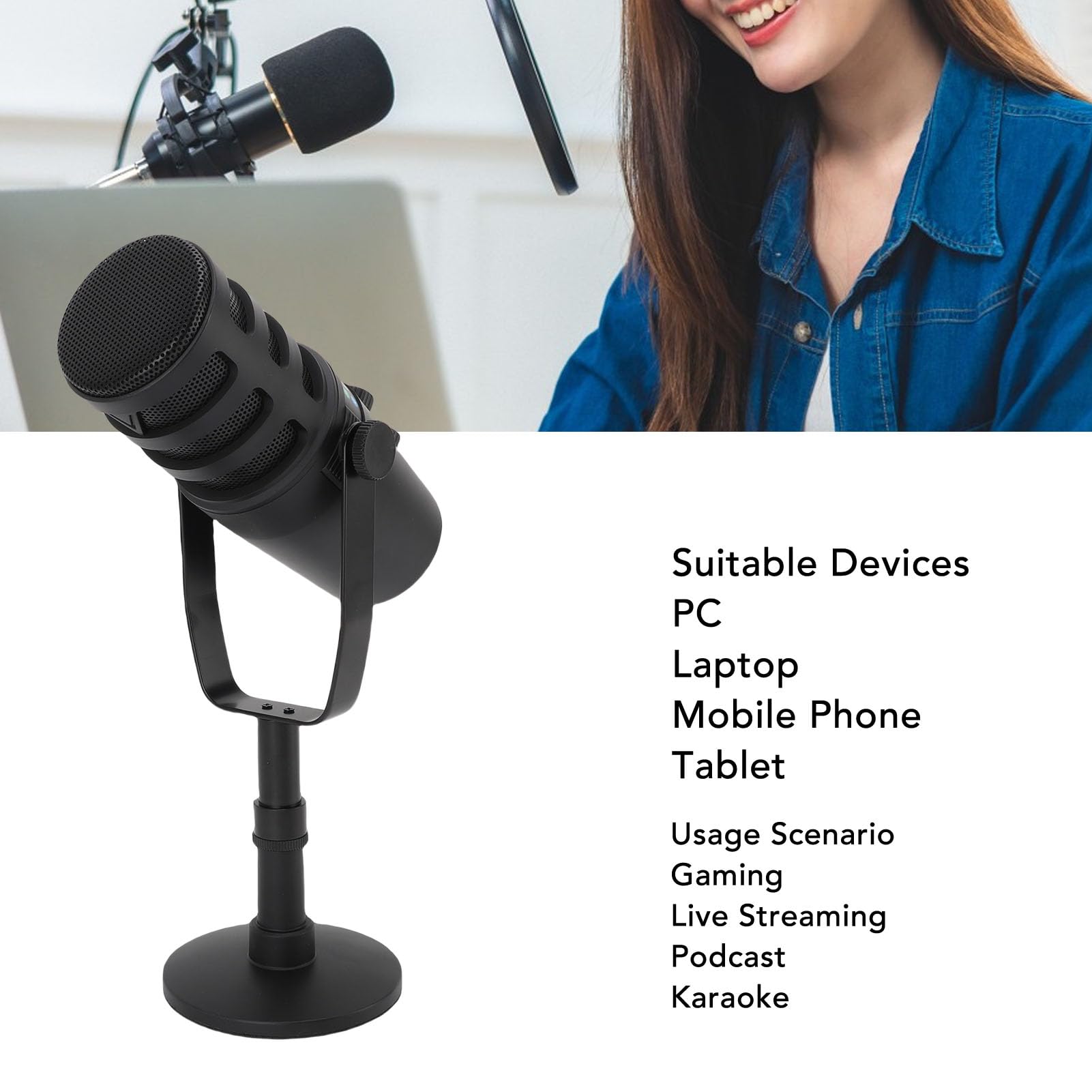 Gaming USB Mikrofon, Mini Mikrofon Kondensacyjny Szumów na PC, Wtyk i Odtwarzanie Uniwersalny Mikrofon Komputerowy z Stojakiem na Strumieniowe Podcasting Karaoke