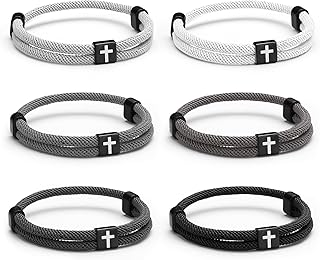 Landical 6 Pcs Braided Cross Bracelet Adjustable Rope Valentine Christian Religious Gift Jesus Bracelet