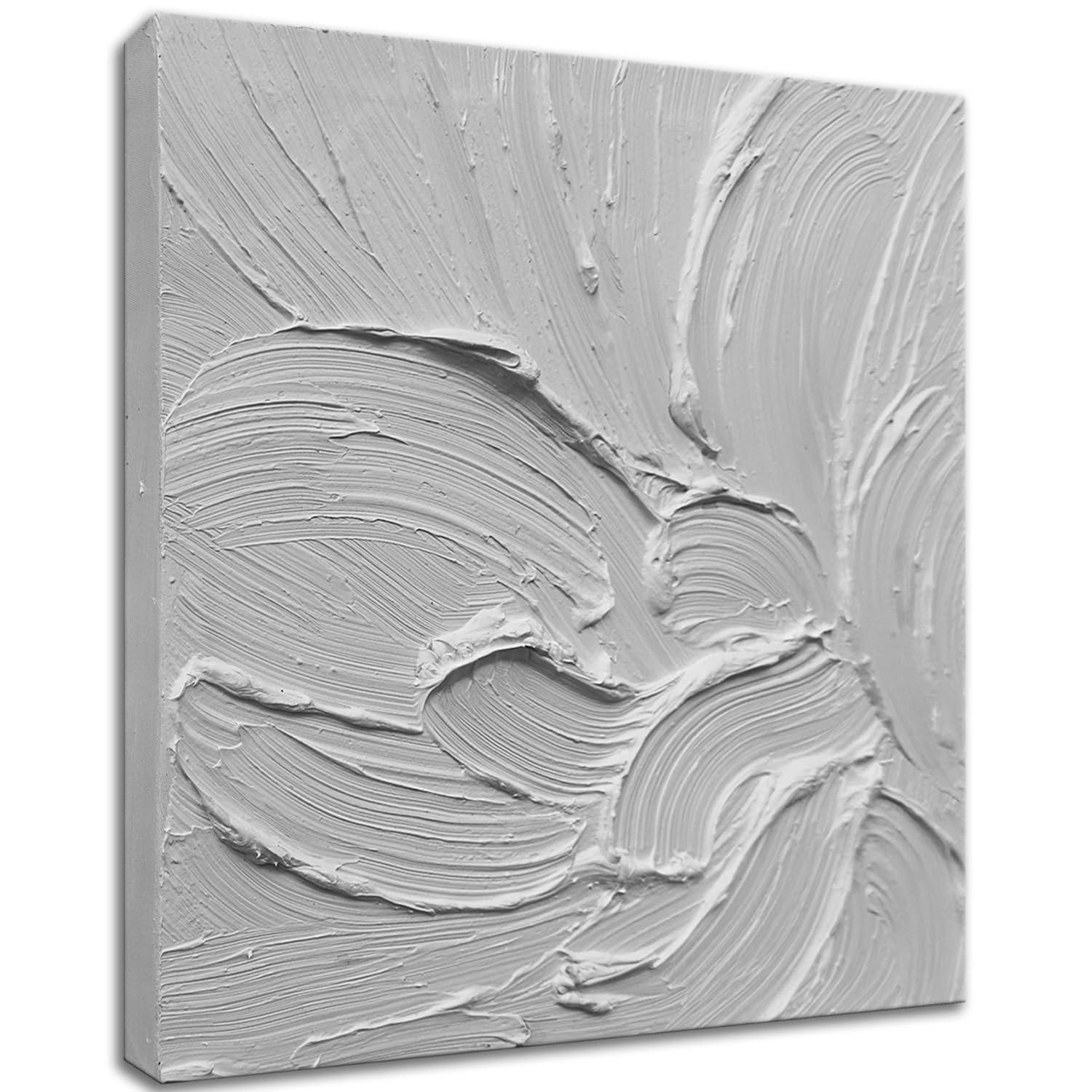 zoinart Hand Painted White Canvas Wall Art, 20x20 Inches Abstract Thick Textured Painting, Plaster Wall Art