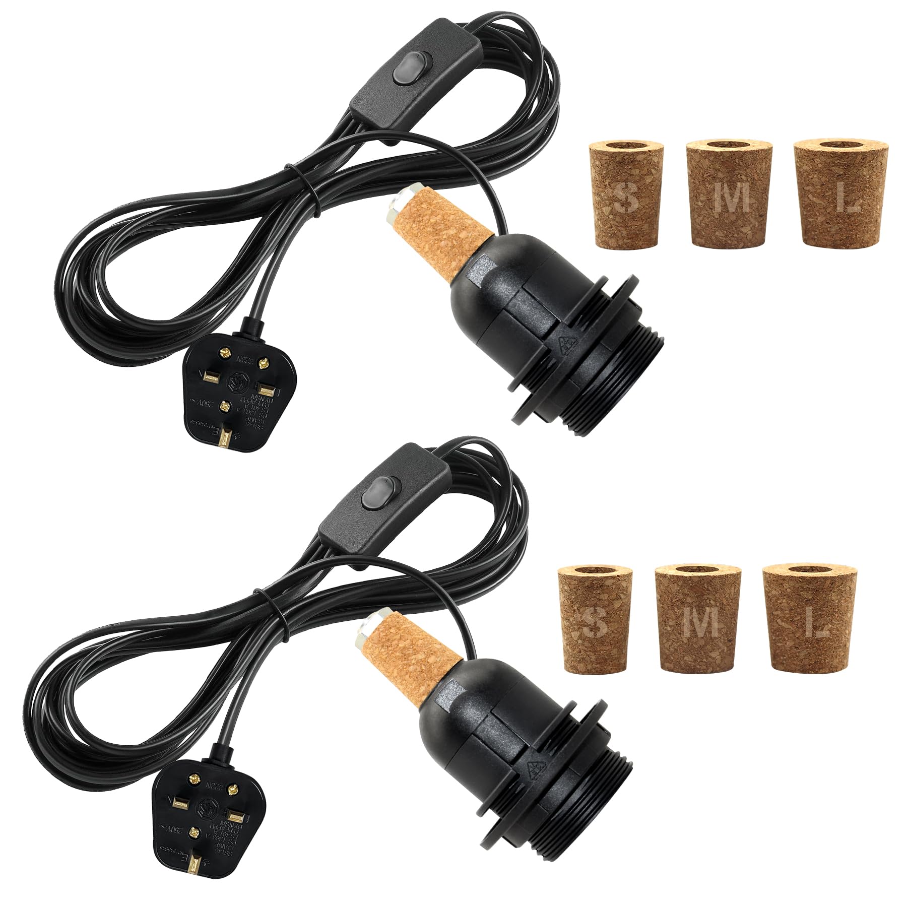 2 Packs Bottle Lamp Kit, 240CM Cable E27 Bulb Holder, Bottle Lamp Adaptor Kits with 3 Sizes of Stoppers