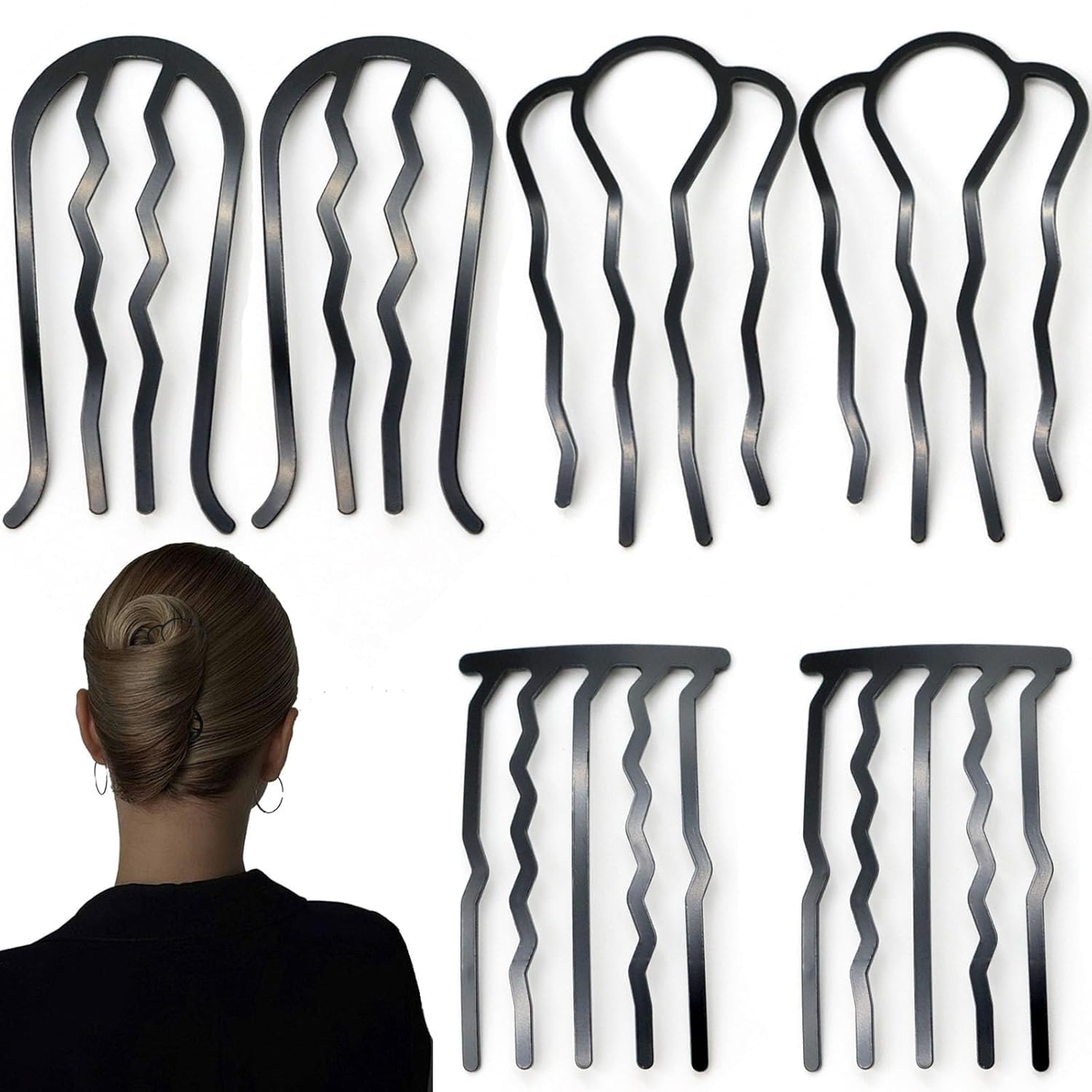 YelaJoy 6-Pack Metal Hair Pins Set - U Shape Side Combs & Fork Clips for Updo Buns, Vintage Hairstyles & Fine Hair - Matte Black Anti-Slip Design