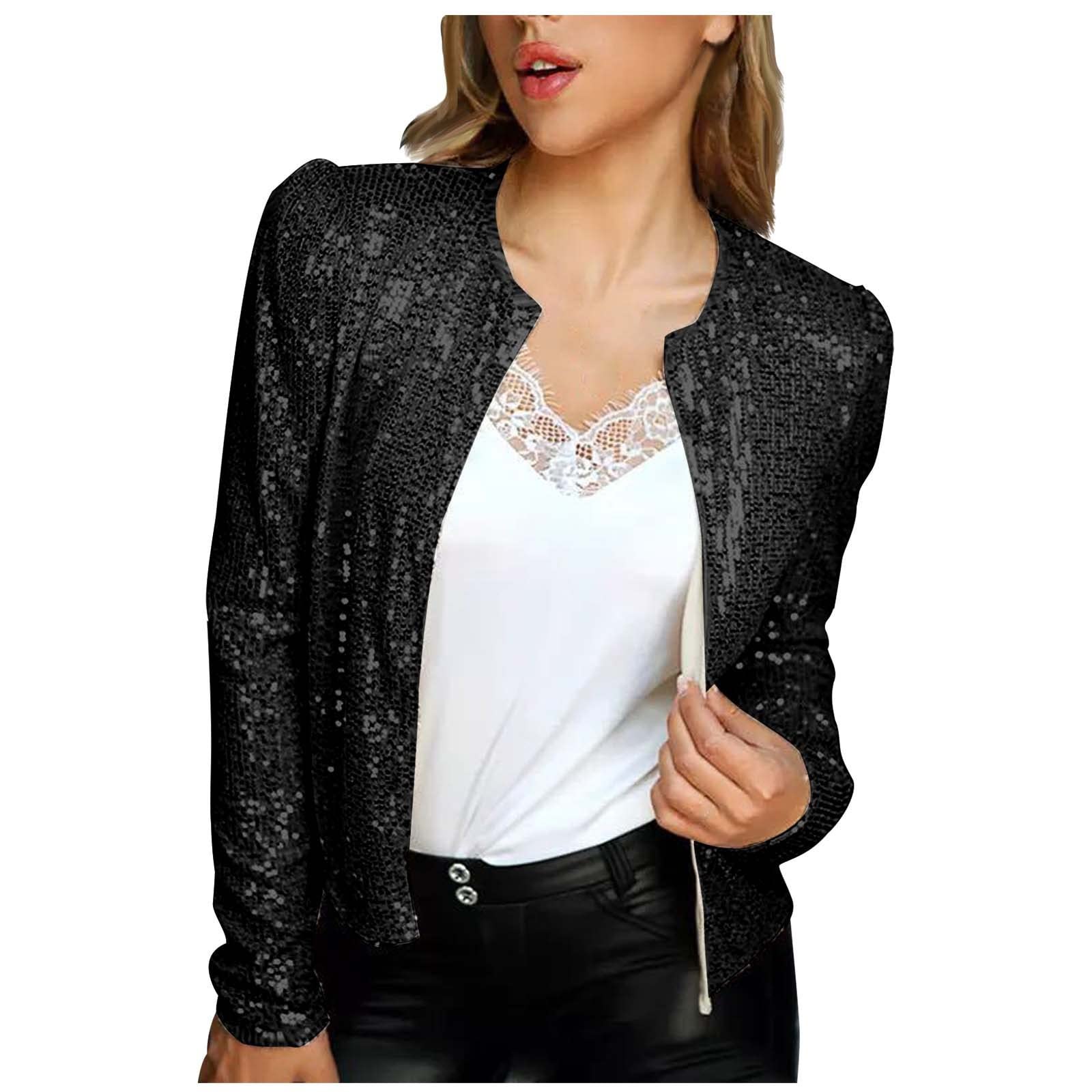 Cardigan à Paillettes Ouvert Pour Femme - Grande Taille, Coupe Ajustée - Veste Décontractée étincelante Pour Sorties Et Soirées