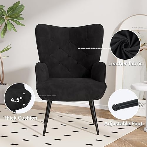 Miniatura 4 de Nalupatio Silla decorativa moderna de mediados de siglo, sillón tapizado de terciopelo con patas de metal, silla auxiliar con respaldo de ala con