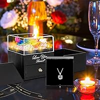 Vista 4 de Rosa preservada real a multicolor y collar con frase “te amo”, flores eternas, regalo de cumpleaños para mujer, mamá, esposa, novia, abuela, en San