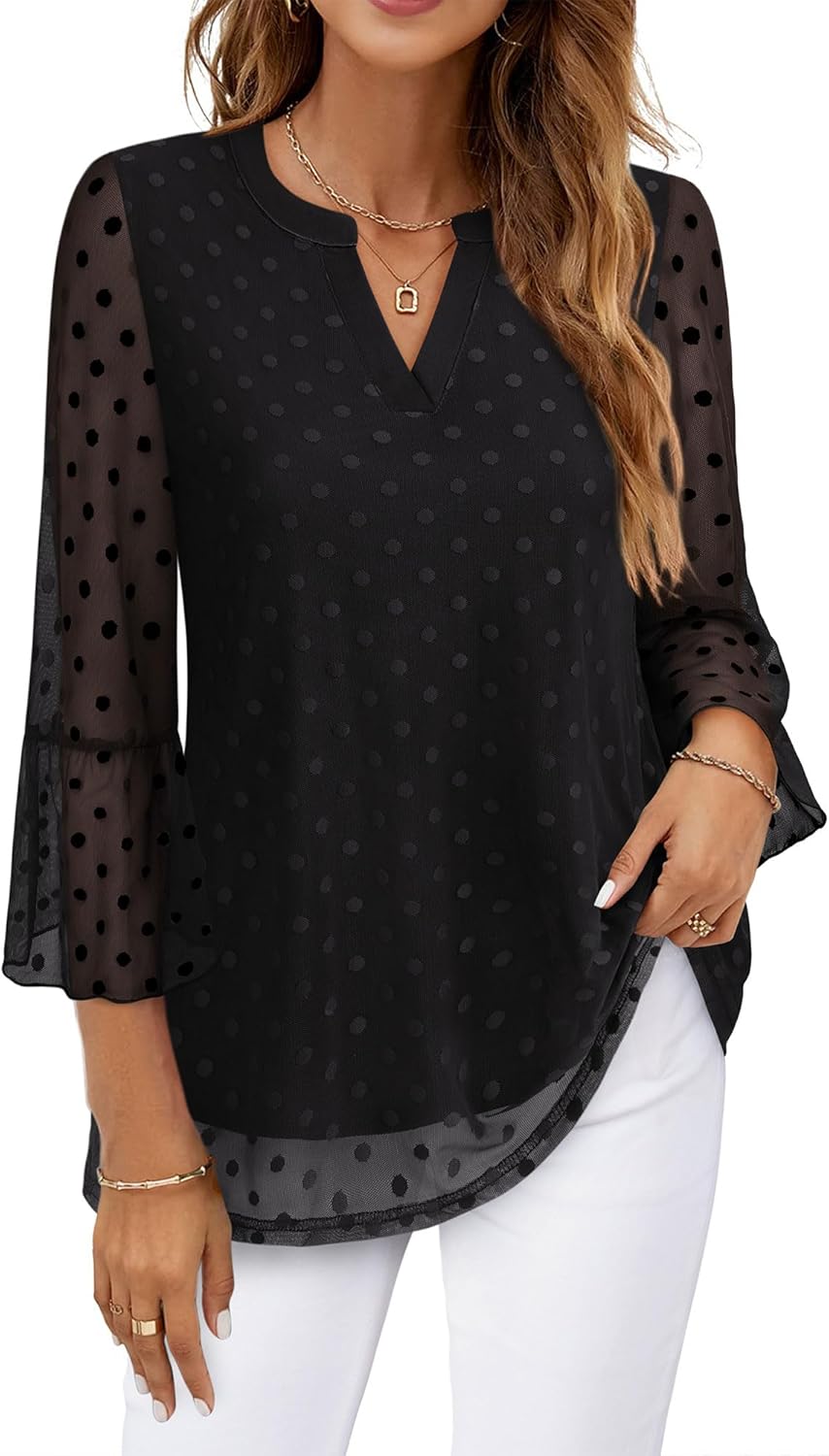 Timeson Women’s 3/4 Sleeve Tops and Blouses V Neck Business Casual Shirts Dressy Tunics
