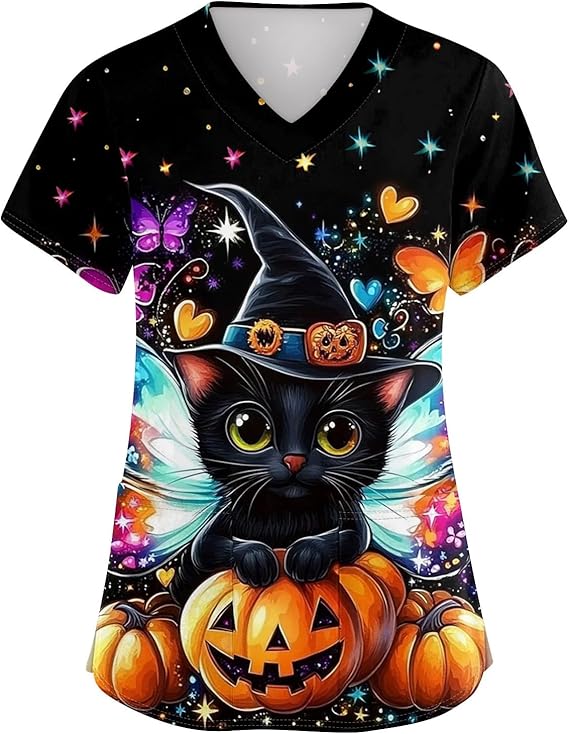 OIOLOYJM Printed Scrub Tops Women Short Sleeve V Neck Plus Size Scrubs for Womens Nursing Uniforms Shirts with Pockets