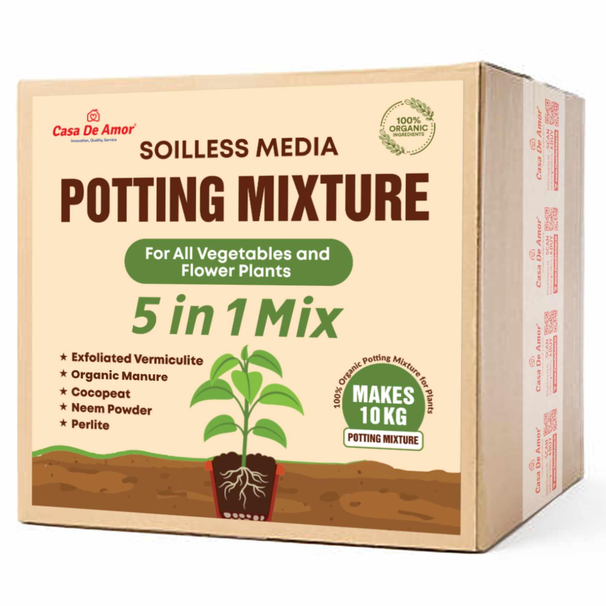 Casa De Amor 5-in-1 Potting Mixture- Makes 10Kg Soil Less Mixture with Cocopeat, Vermiculite, Perlite, Neem Powder & Organic Manure for Healthy Plant Growth (Pack of 01)-image-27