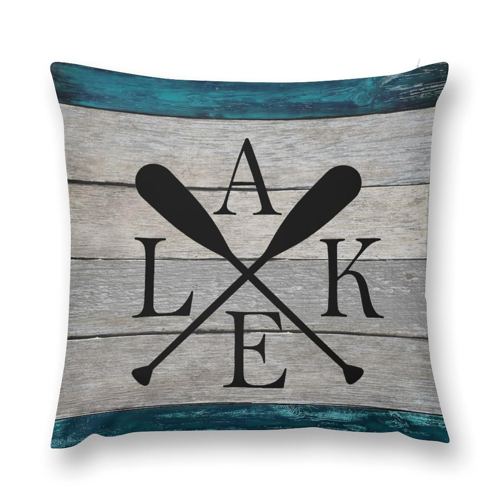 moderw Lake Life Throw Pillow Cover, Vintage Country Farmhouse Lake House Couch Pillowcases Retro Wood Lake Paddle Boat Camper Sofa Cushion Case for Home Bed Decor 18x18inch