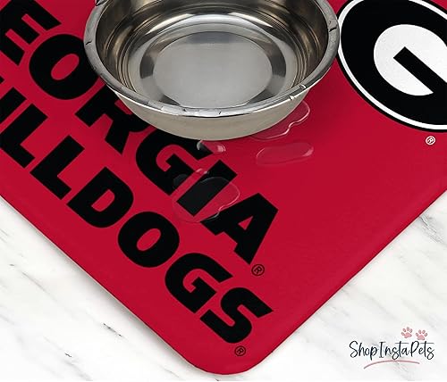 Miniatura 3 de Tapete con licencia oficial de la NCAA para alimentos y agua para perros y gatos, 18 x 29 pulgadas, antideslizante, resistente al agua (Georgia
