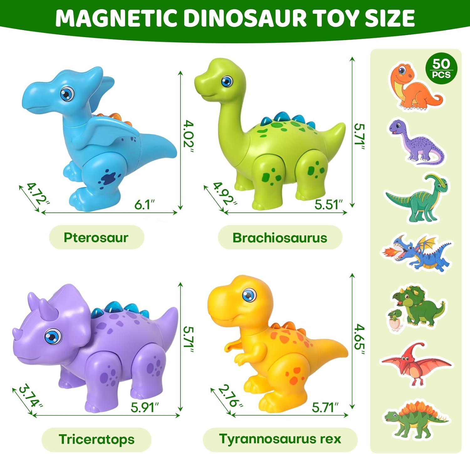 Magnetic Dinosaur Toy Set for Kids - Assembly Dino Toys with Light & Music, Take Apart Building Set for Toddlers 3-5, Sensory STEM Educational Baby Toy, Birthday Gift for Boys Girls 1-3