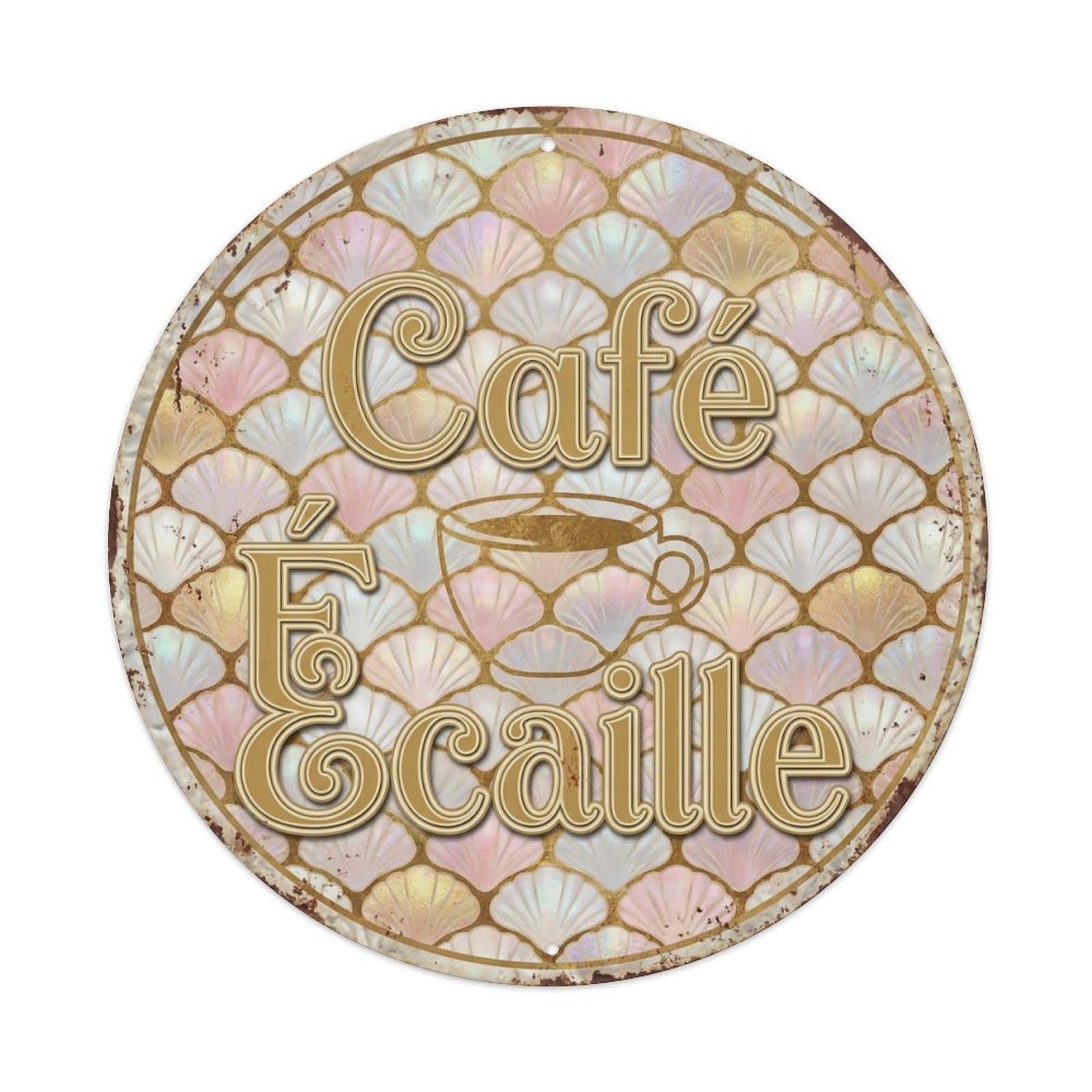 Scallop Shell Bistro Cafe Metal Tin Sign Plaque Wall Decor for Cafe, Club, Garden Round Metal Poster 8x8Inch