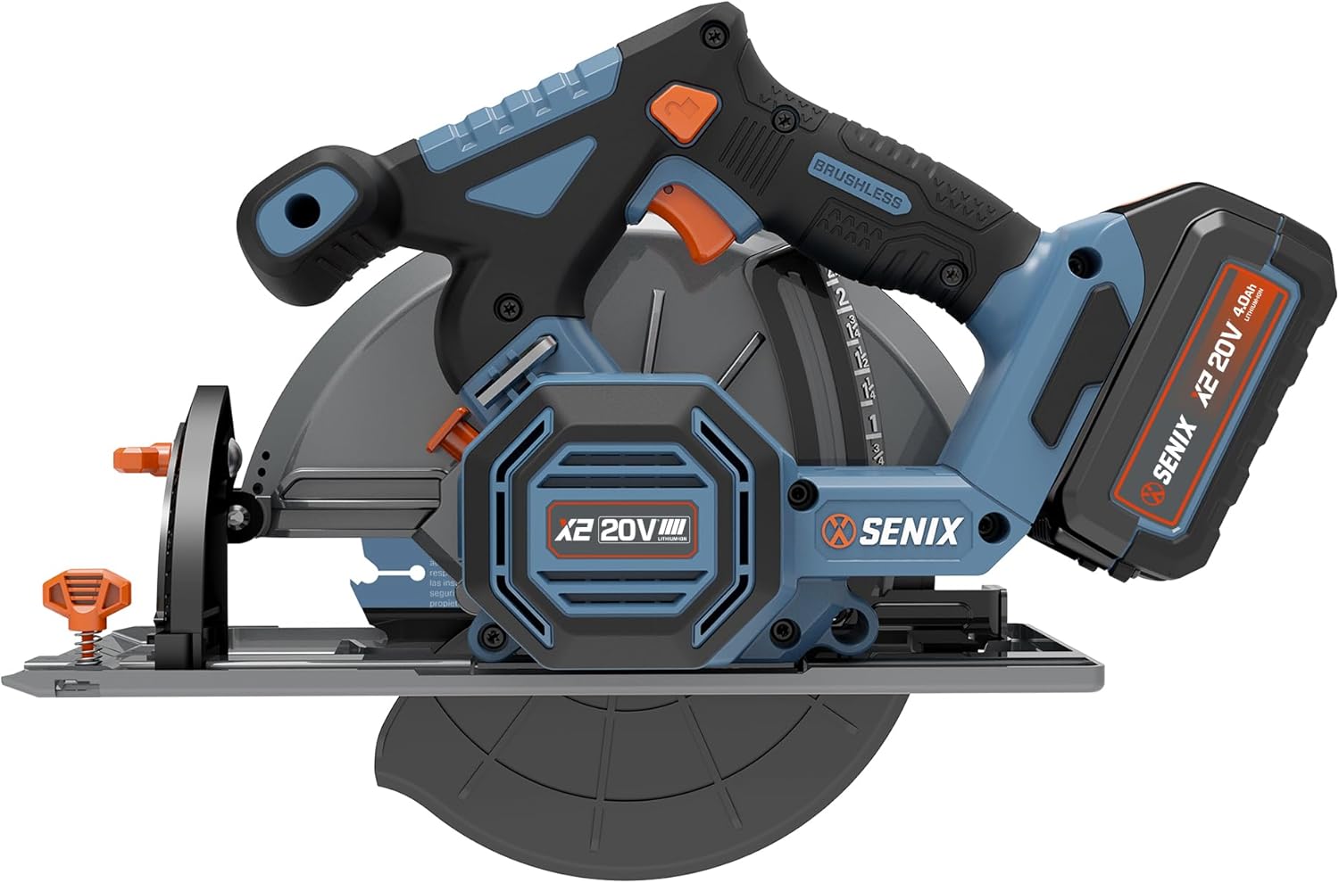 SENIX 20V Max 7-1/4" Circular Saw for Wood Cutting | Cordless Circular Saw with 4.0Ah Battery & Charger | 4200RPM Brushless Motor, LED Light, 55° Bevel | Storage Bag Included (PSCX2-M3)
