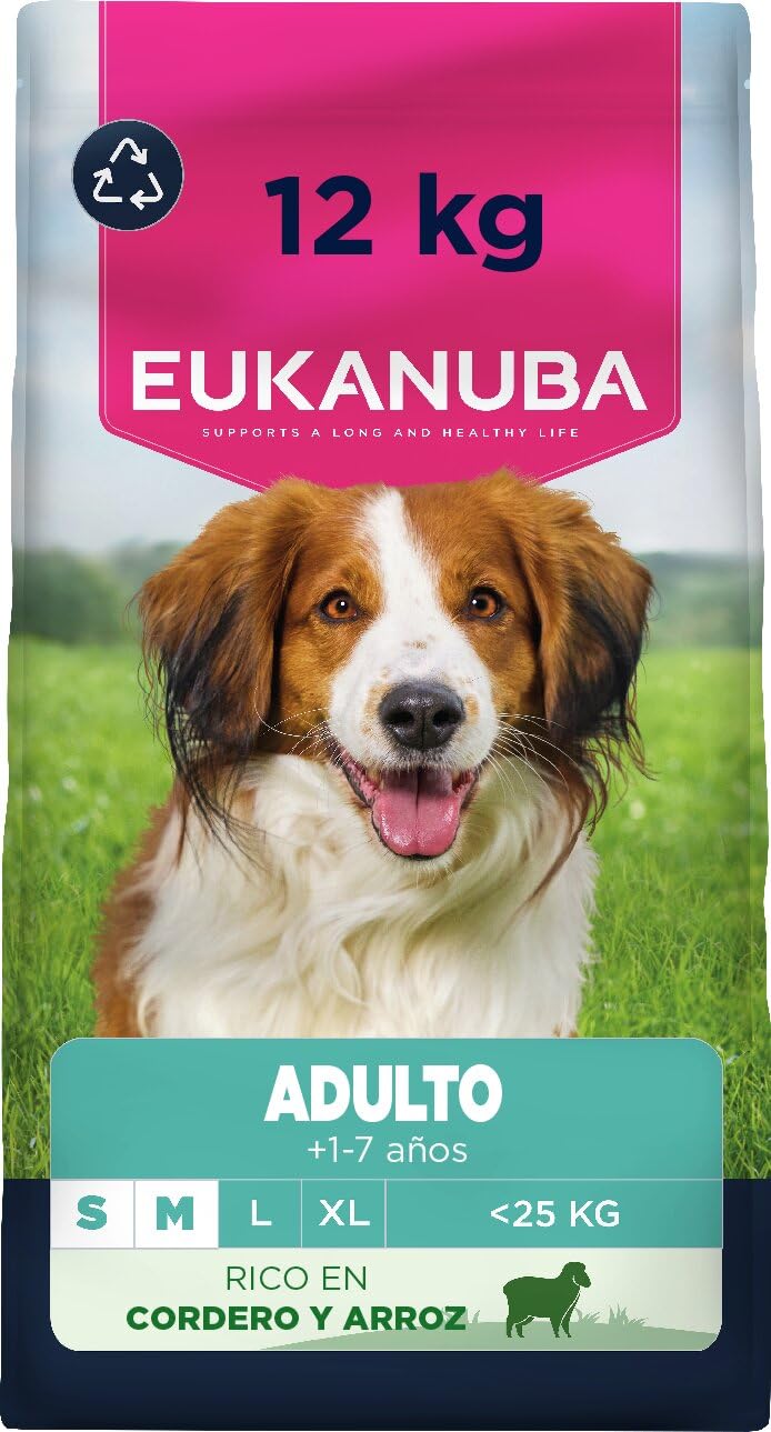 Eukanuba, alimento seco para Perros con Cordero y arroz para Razas pequeñas y Medianas - Alimento seco Premium para Perros Adultos, 12 kg | Alimento seco de primera calidad, para perros adultos, ingredientes fácilmente digeribles
